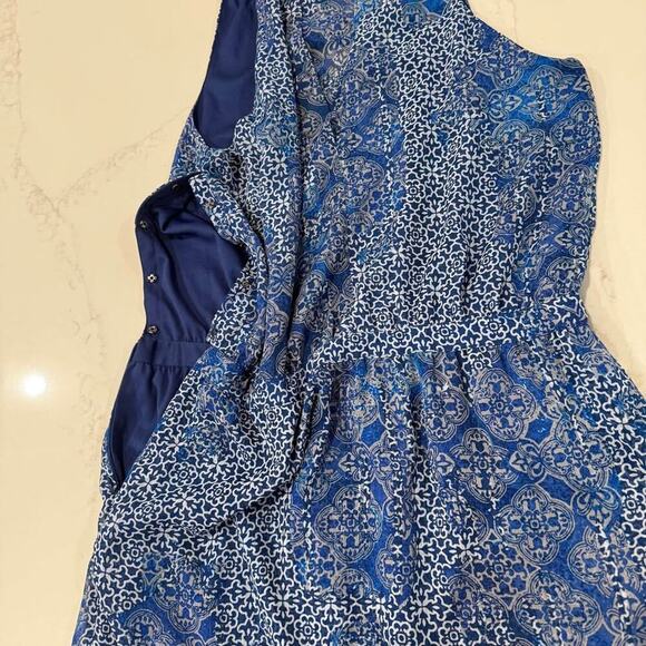 Banana Republic Damask Sleeveless Halter Neck ALine Midi Dress Women's 6 Blue - Picture 8 of 9